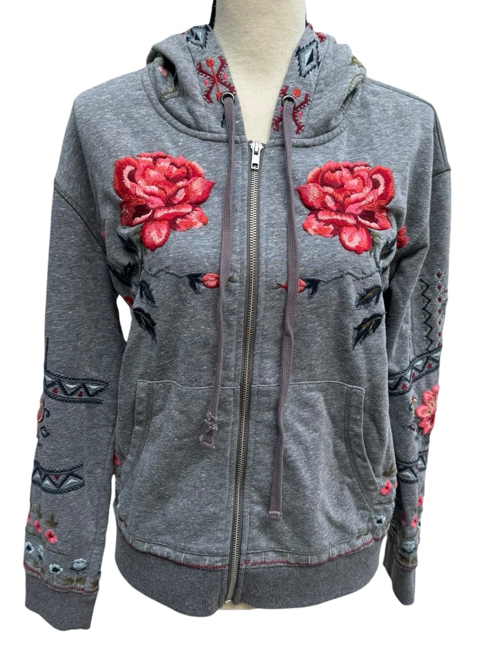Driftwood Embroidered Floral Zip Hoodie Boho Western Jacket Medium - Picture 2 of 9